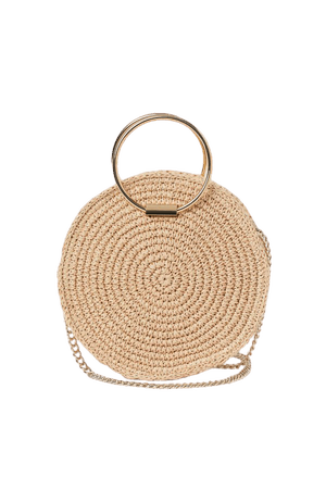 Round Straw Shoulder Bag - Beige