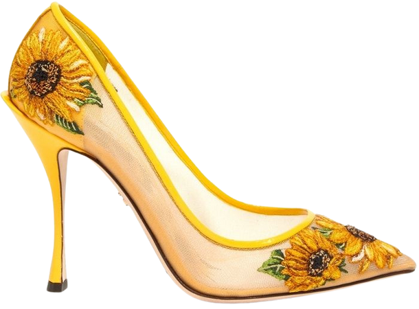 Sunflower-Embroidered Bright Yellow Mesh Shoes by Dolce & Gabbana