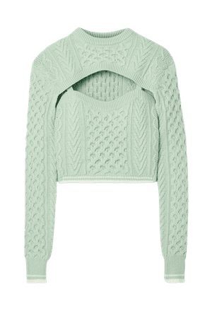 Mint Thousand in One Ways convertible cropped cable-knit wool and cotton-blend sweater | Rosie Assoulin | NET-A-PORTER