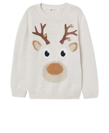Appliquéd Sweater - Light beige/reindeer - Kids | H&M US