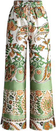 Floral Print Drawstring Slit Wide Leg Pants – Micas