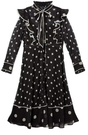 Plus Size Mono Mixed Dot Piped Ruffle Georgette Midi Dress | Karen Millen