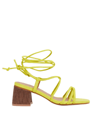 ASOS DESIGN Wide Fit Topaz strappy tie leg sandals in neon yellow | ASOS