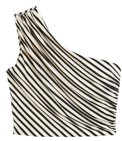 Gathered One-shoulder Top - Light beige/black striped - Ladies | H&M US