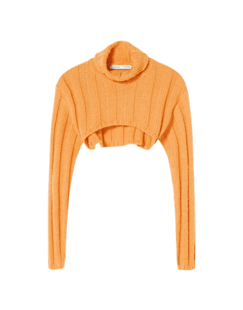 Cropped high neck ribbed sweater - Woman | Bershka