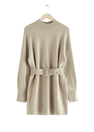 Relaxed Belted Mini Dress - Beige - Mini dresses - & Other Stories