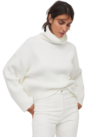 Ribbed Turtleneck Sweater - White - Ladies | H&M CA