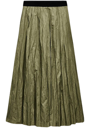 CONTRASTING WAIST WRINKLED SKIRT ZW COLLECTION - Green | ZARA United States
