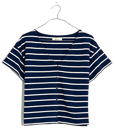 V-Neck Button-Front Boxy-Crop Tee striped