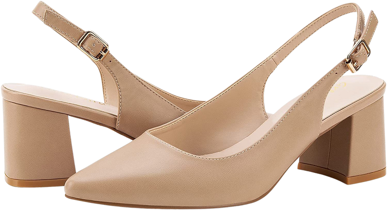 Amazon.com | Greatonu Women's Slingback Block Heel Pointed Toe Dress Pumps Shoes Nude Size 8 | Shoes