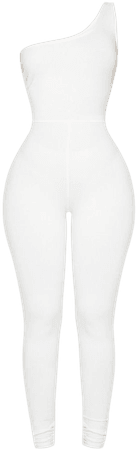 Shape Cream Cotton One Shoulder Jumpsuit | PrettyLittleThing