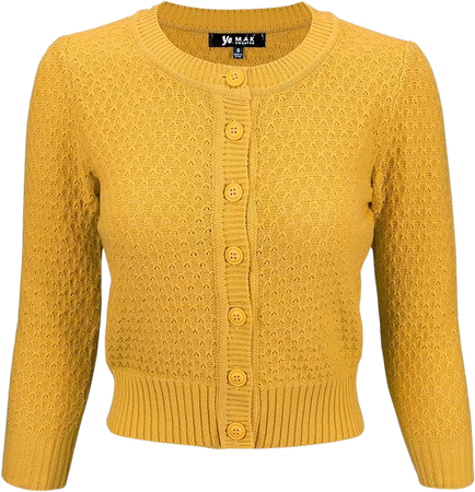 YEMAK Women's Cropped Cardigan Sweater – 3/4 Sleeve Crewneck Basic Classic Casual Button Down Soft Crochet Knit Top MK3514-HON-S at Amazon Women’s Clothing store