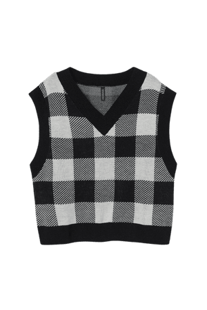 Knit Sweater Vest - Black/plaid - Ladies | H&M US