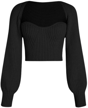 Two-Piece Rib Knit Long Sleeve Crop Top - Cider
