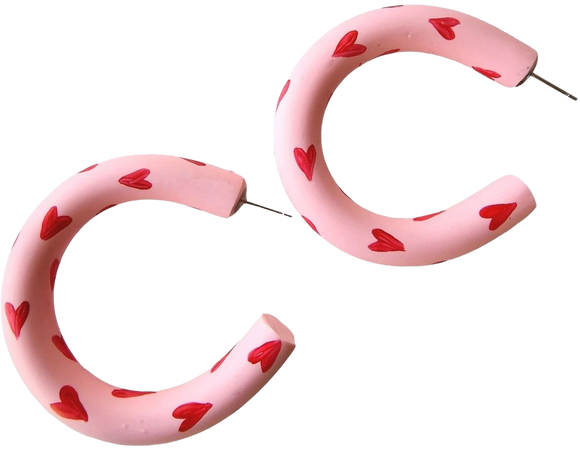 Love Heart Polymer Clay Hoop Earrings - Pink & Purple, Red | Emily Laura Designs | Wolf & Badger
