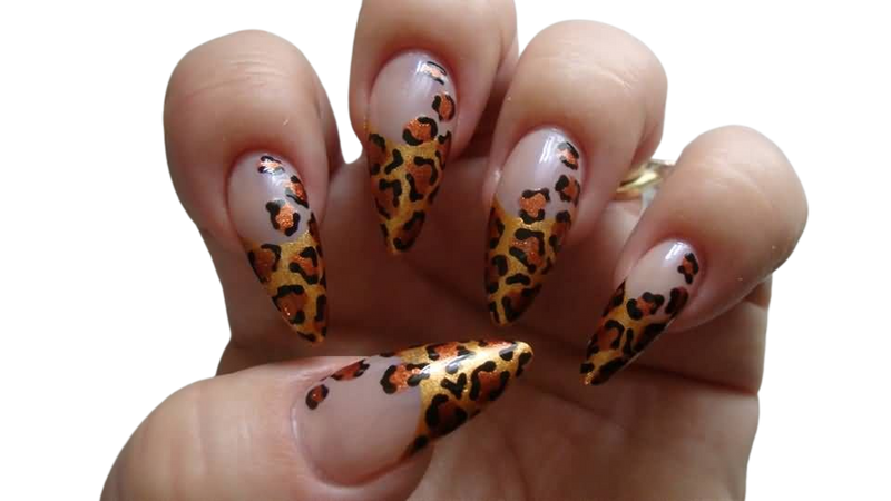 Brown And Gold Leopard Print Stiletto Nail Art