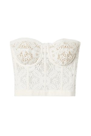 Cotton-blend Guipure Lace Bustier Top - White