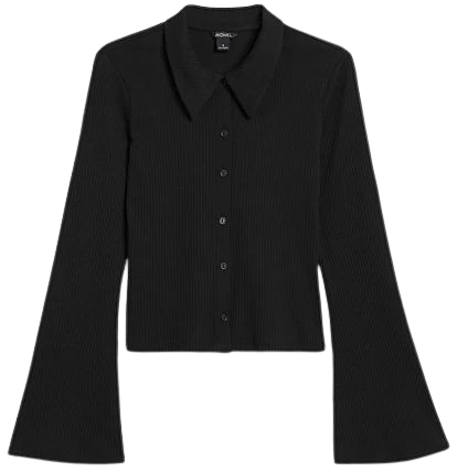 Ribbed shirt with bell sleeves - Black - Monki WW