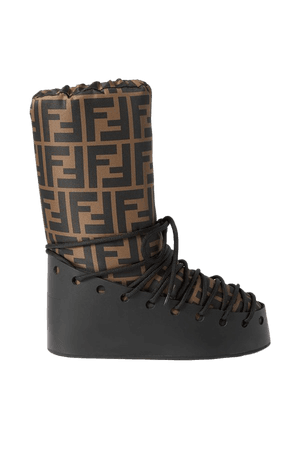 FENDI Printed shell and leather snow boot ski