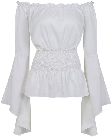 Amazon.com: Women Renaissance Medieval Blouse Off Shoulder Smocked Waist Pirate Shirt Tops White 2X-Large: Clothing