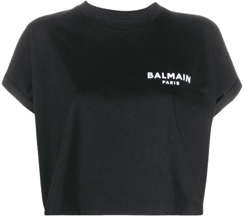 Shop Balmain logo-embroidered cropped T-shirt with Express Delivery - FARFETCH