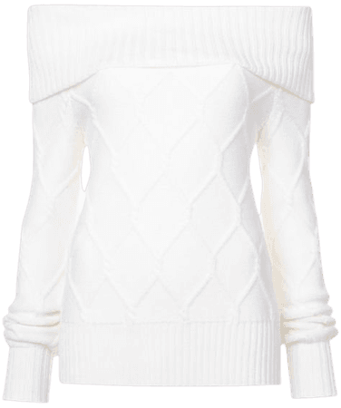 white cable knit sweater (off-shoulder)
