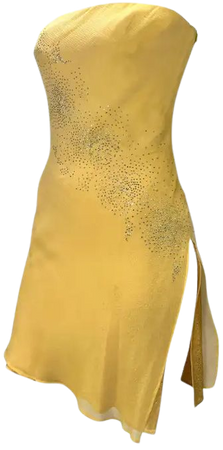 Early 2000s Atelier Versace Haute Couture Rhinestone Yellow Chiffon Mini Dress For Sale at 1stDibs