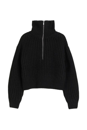 Chunky-knit Half-zip Sweater - Black - Ladies | H&M US