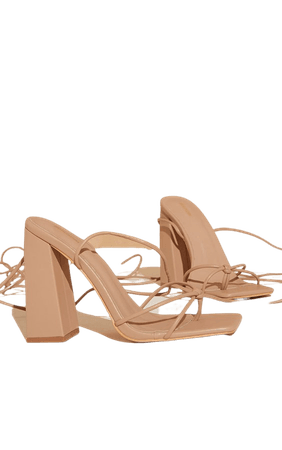 Sand Toe Thong Knot Strappy Block Heel Sandals | PrettyLittleThing USA