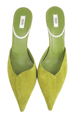 PRADA LIME GREEN Suede Leather Kitten Heels Mules Classic Slide Shoes WOMENS 7.5 - $150.24 | PicClick