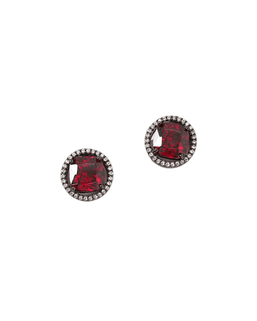 Hematite & Red Cubic Zirconia Stud Earrings - White House Black Market