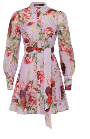 Km Rose Organdie Belted Long Sleeve Dress | Karen Millen