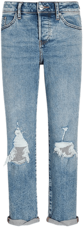 Mid Rise Medium Wash Ripped Boyfriend Jeans | Express