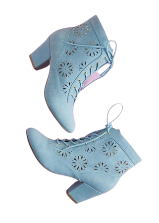 Light Blue Vintage Boots Hollow Out Lace up Ankle Booties