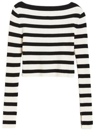 Rib-knit Crop Top - Cream/black striped - Ladies | H&M US