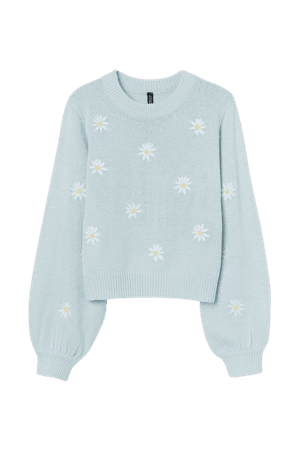 Embroidered embroidery Sweater - Light blue floral - Ladies | H&M US