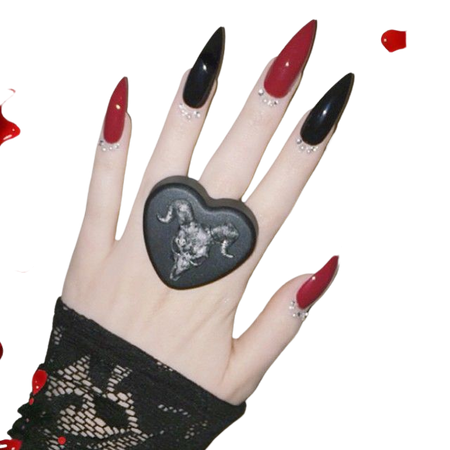 Black & Red Stiletto Goth Nails