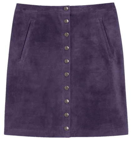dark purple suede leather snap mini skirt