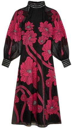 Petite Applique Organdie Floral Graphic Woven Maxi Dress | Karen Millen