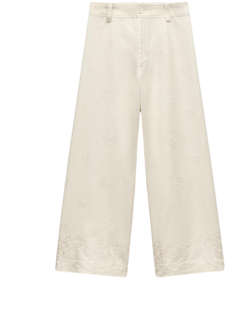 EMBROIDERED PANTS ZW COLLECTION - Ecru | ZARA United States