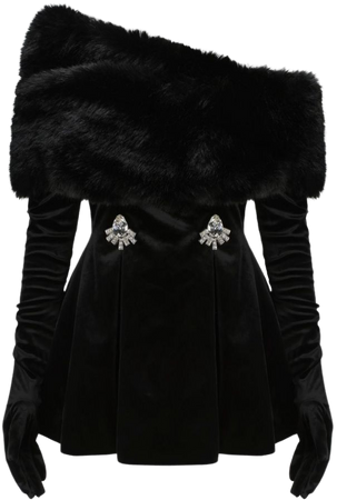 Christmas black fur dress diamonds