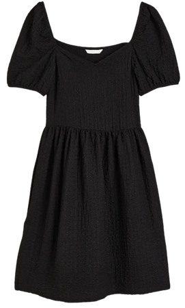 Puff-sleeved Textured Jersey Dress - Black - Ladies | H&M US
