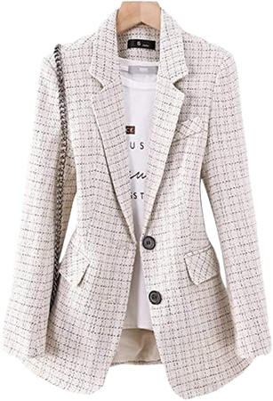 PUWEI Women's Chic Notch Lapel Button Up Long Sleeve Plaid Blazer Check Blazers Jackets at Amazon Women’s Clothing store