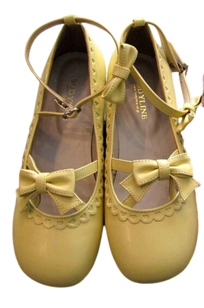 shoes, bodyline, kawaii, lolita, lolita, japan, japanese, fairy, yellow, yellow shoes, mary janes, mary jane shoes, pastel, pastel shoes, bow - Wheretoget
