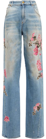 Blumarine - Floral embellished wide-leg jeans | Mytheresa