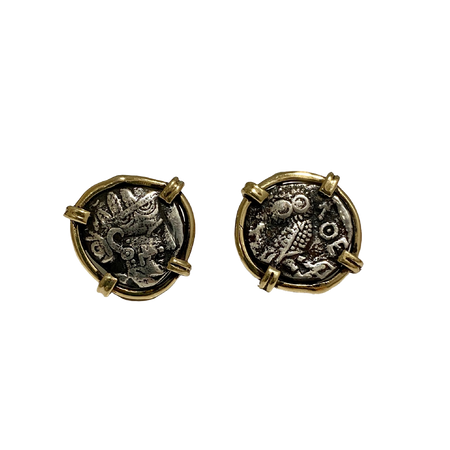 ancient Greek Athena owl stud earrings gold silver jewelry