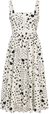 Black heart print on white cotton corset midi dress