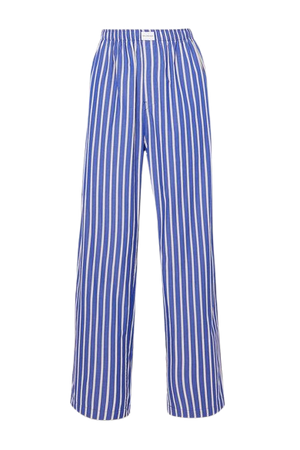 Striped Cotton-poplin Pants - Blue