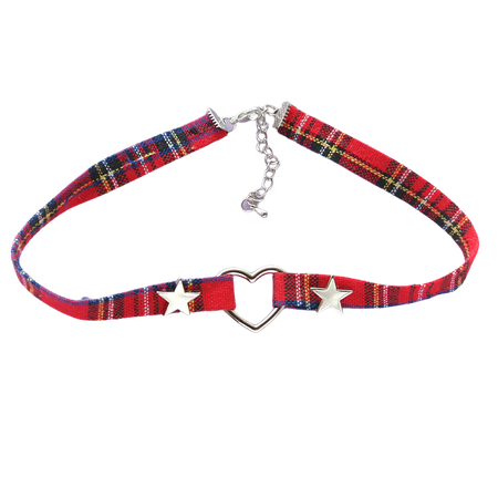 Red Plaid Check Choker Necklace, Heart and Stars ,neck collar pastel cute Lolita Fashion Grunge jewelry on Storenvy