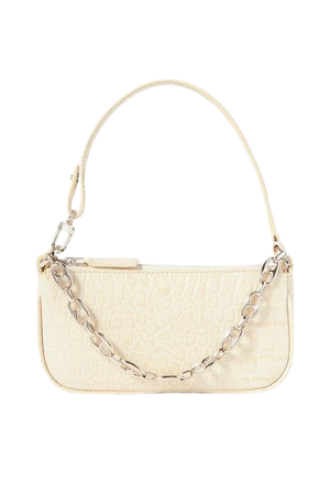 Rachel Mini Chain-embellished Croc-effect Leather Shoulder Bag - Cream